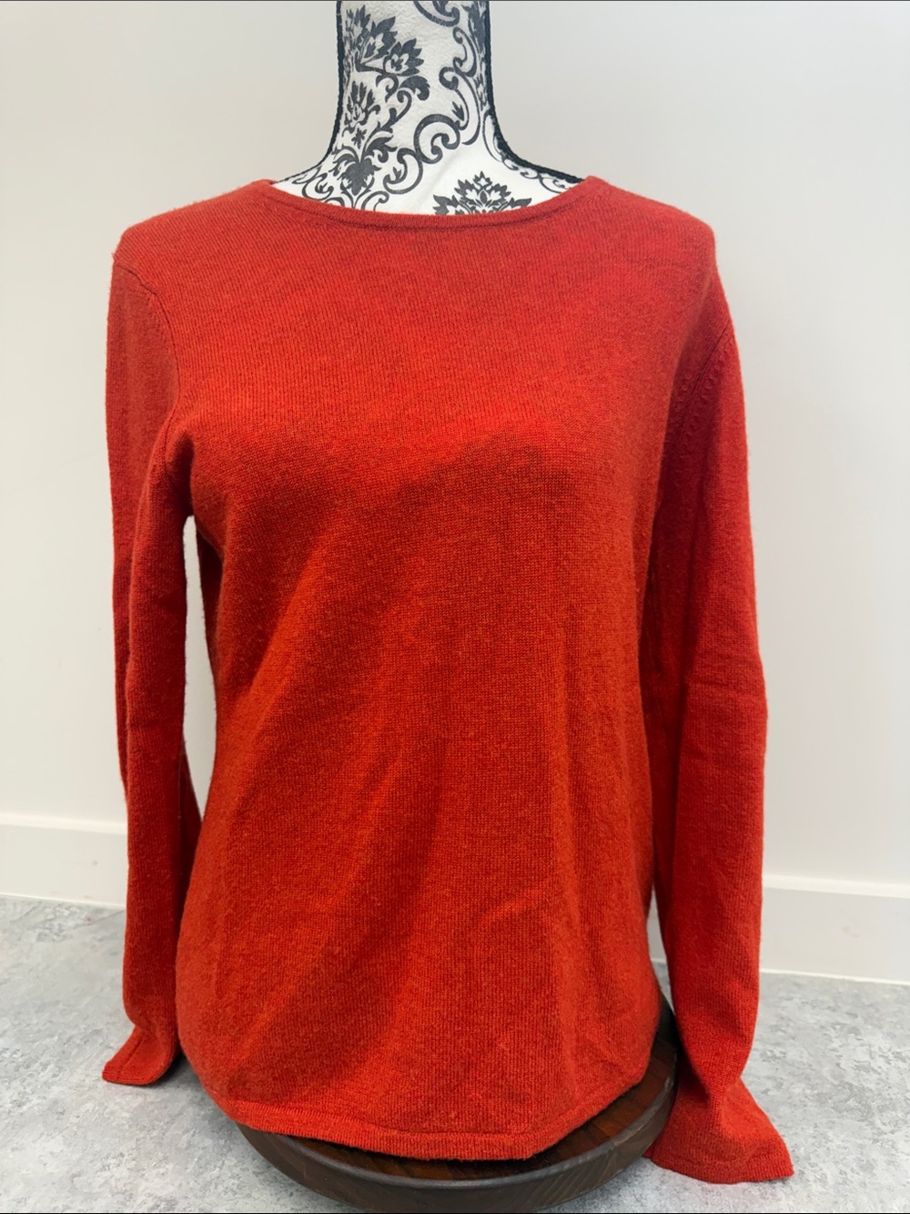 Evelyn 100% Cashmere Rusted Orange Crew Neck Sweater Women’s PL Soft Knit